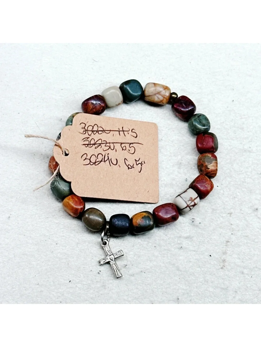 3024u. Olive Handmade Cross Bracelet